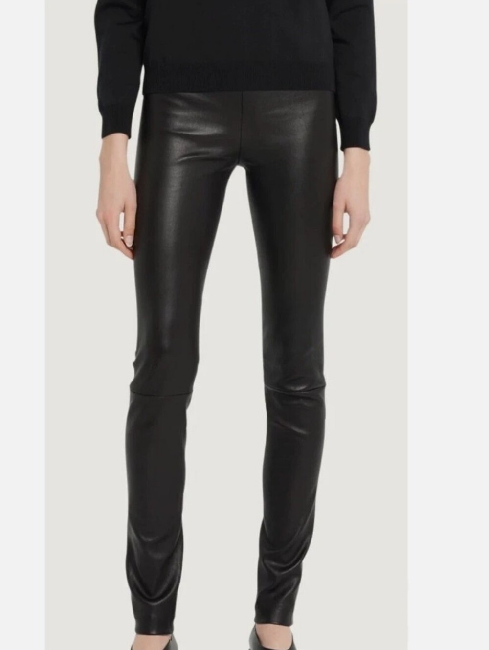 The Row Leather Leggings Skinny Black Lamb Skin Stretch Pants Size M